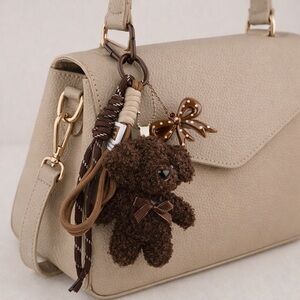 Brown Teddy Bear Dog Keychain Bag Charm Cute Purse Accessory